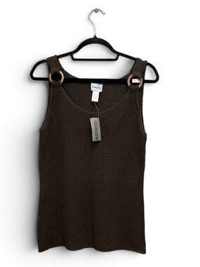Chico's Brown Knit Tank Top Scoop Neck Wide Strap Ring Accents Size M NWT